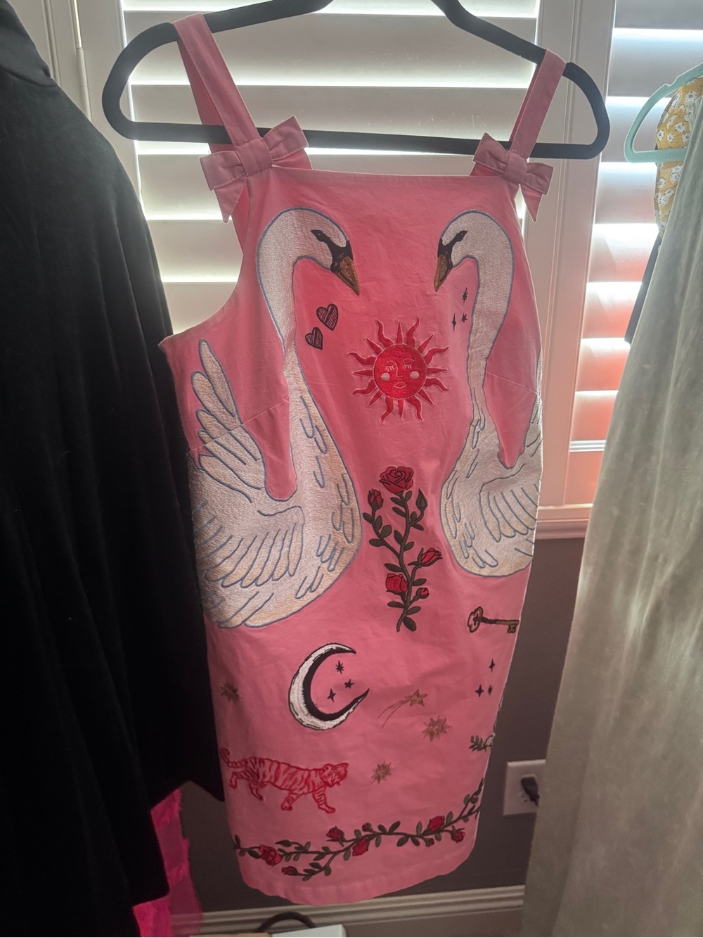 Anthropologie Women’s Pink Swan & Sun Embroidered Dress